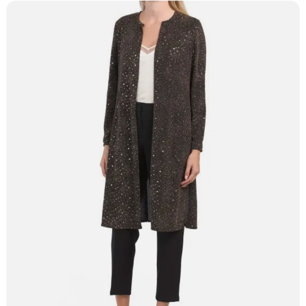 Anne Klein Black Gold Sequins Duster Cardigan Sparkle